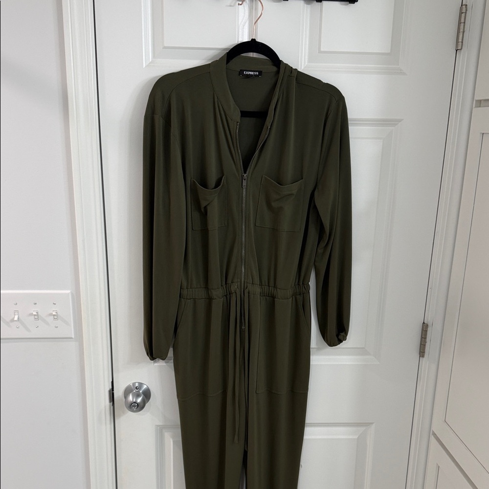 Express Khaki Jumpsuit with Waist Tie